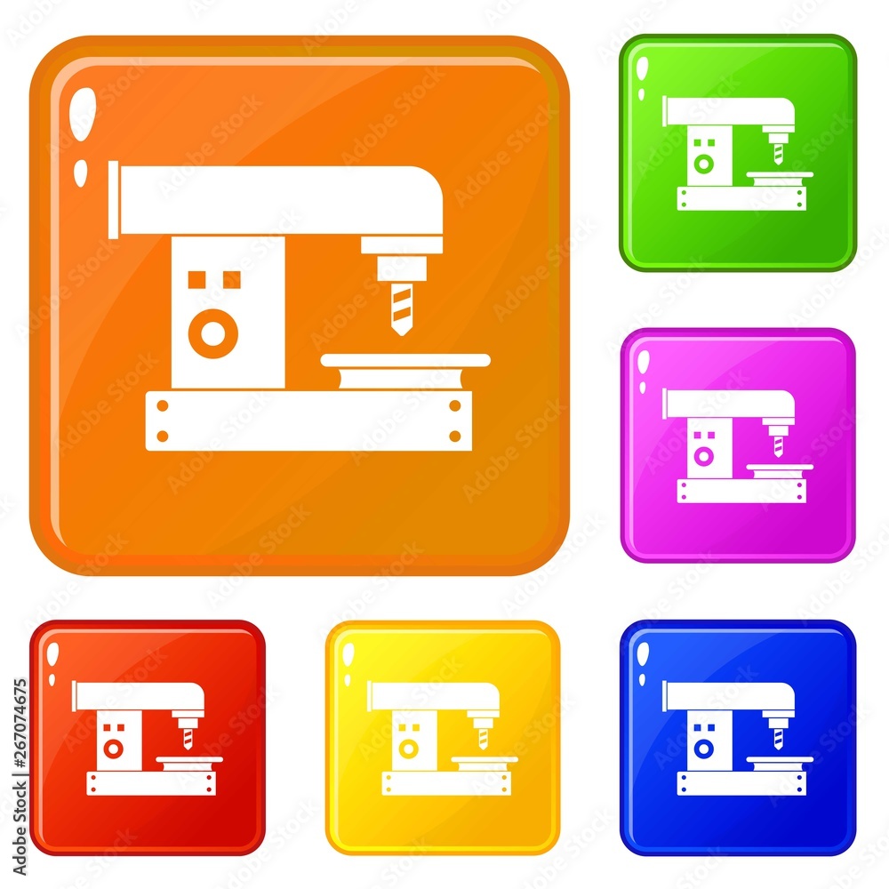 Aufkleber drilling machine icons set collection vector 6 color isolated on white background