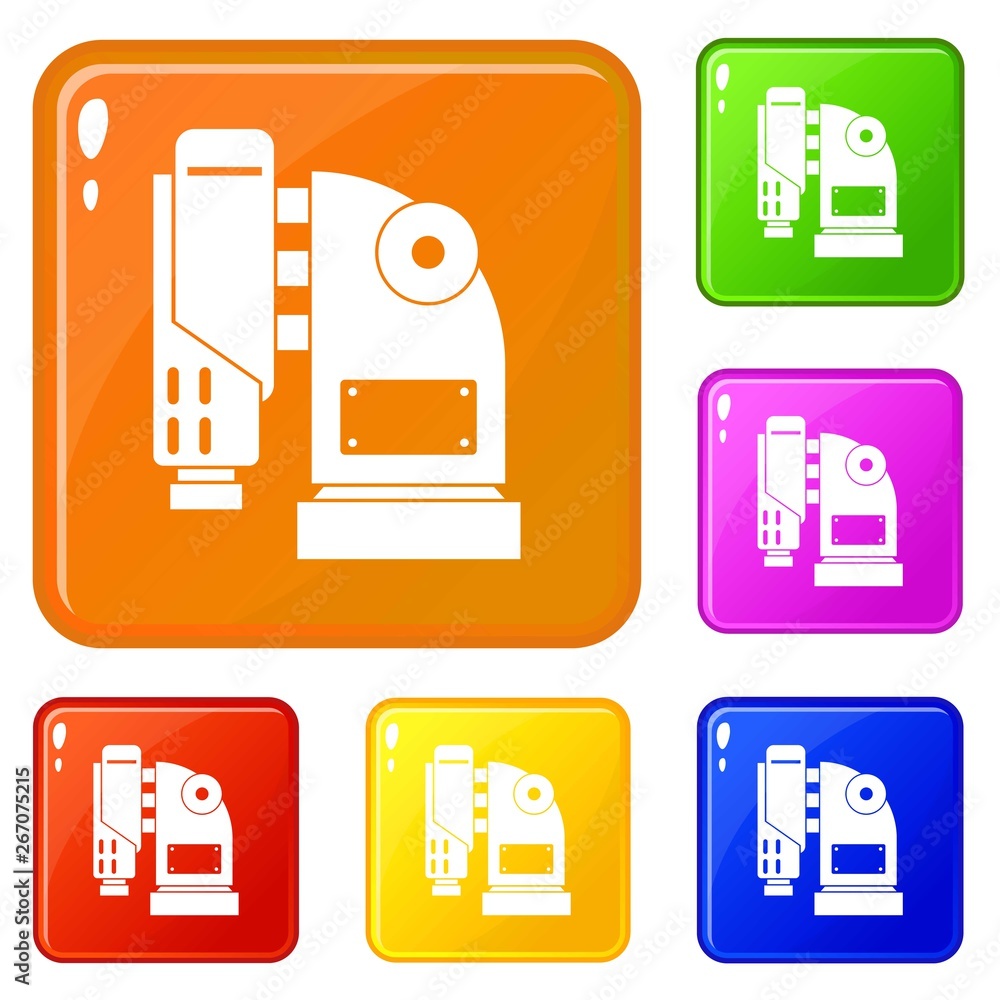 Poster pneumatic hammer machine icons set collection vector 6 color isolated on white background