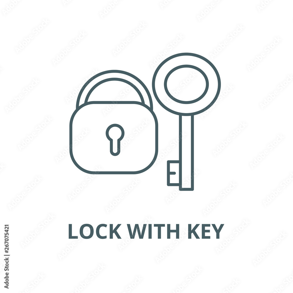 Poster lock with key vector line icon, outline concept, linear sign