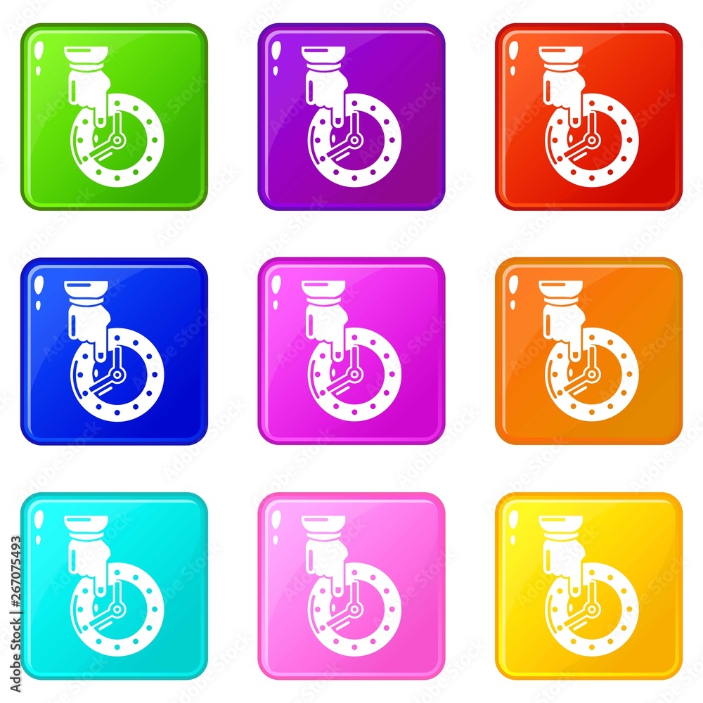 Poster save time icons set 9 color collection isolated on white for any design