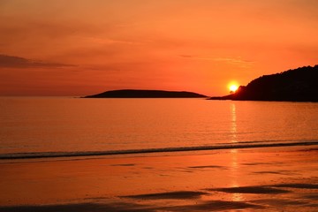 Sunset; Golden light in Madorra beach, Galicia