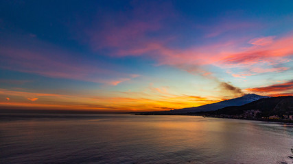 tramonto visto da Capo Taormina - baia di  Giardini - Naxos - obrazy, fototapety, plakaty