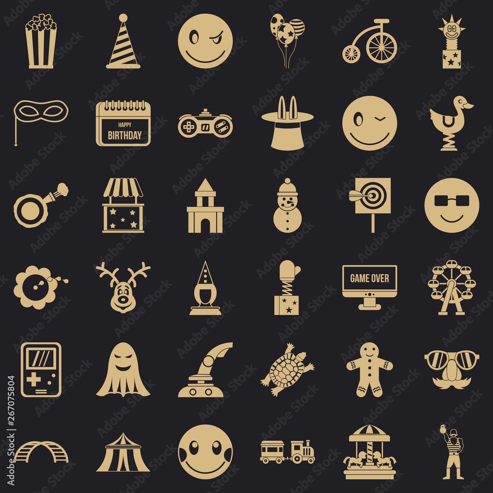 Poster Crazy icons set. Simple style of 36 crazy vector icons for web for any design