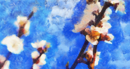 Fototapeta na wymiar Spring flowers, Spring blossom background. Computer painting effect.