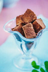 Chocolate marshmallows in a glass vase