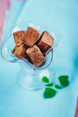 Chocolate marshmallows in a glass vase