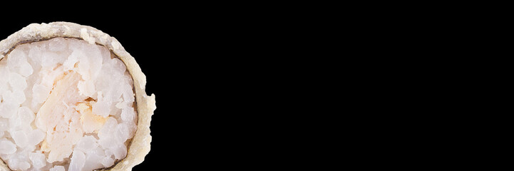 Classic sushi roll. Sushi at black background.Japanese seafood sushi , roll a white background. Banner.