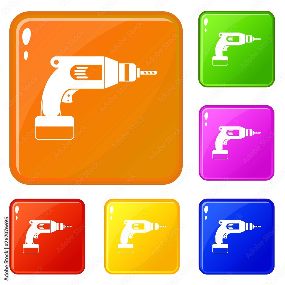 Poster drill icons set collection vector 6 color isolated on white background