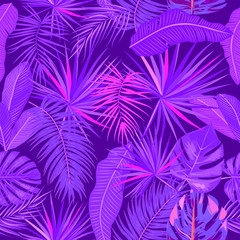 Vector tropical seamless pattern in violet colors. Botany design.