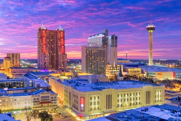 Poster San Antonio, Texas, VS Skyline in de schemering © SeanPavonePhoto