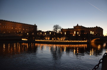 Obraz premium Sweden Stockholm night city street lights at night