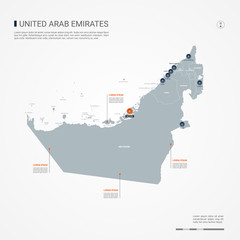 United Arab Emirates  map with borders, cities, capital and administrative divisions. Infographic vector map. Editable layers clearly labeled.