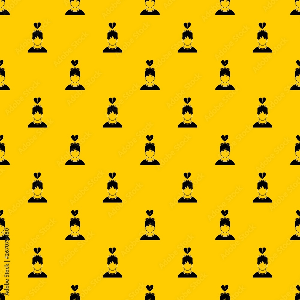 Poster man with broken red heart over head pattern seamless vector repeat geometric yellow for any design