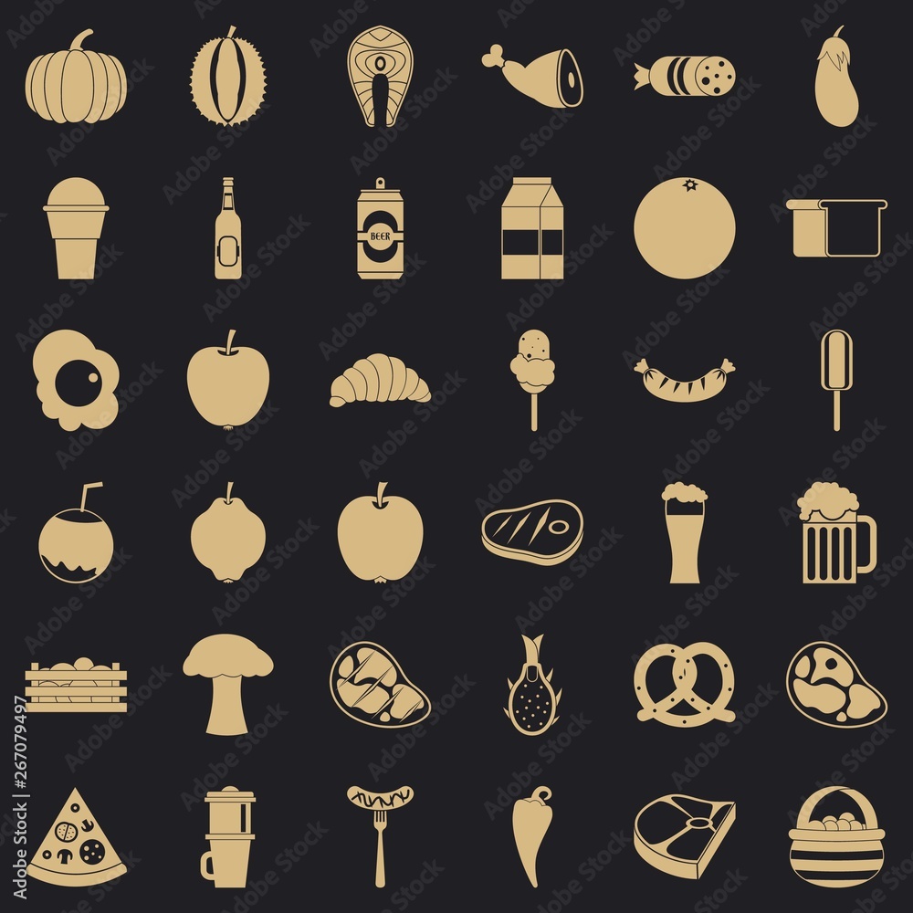 Poster food icons set. simple style of 36 food vector icons for web for any design