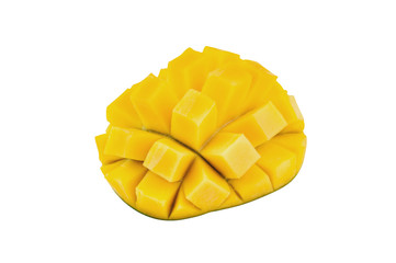 Piece of fresh ripe mango isolated on white background. Clipping path