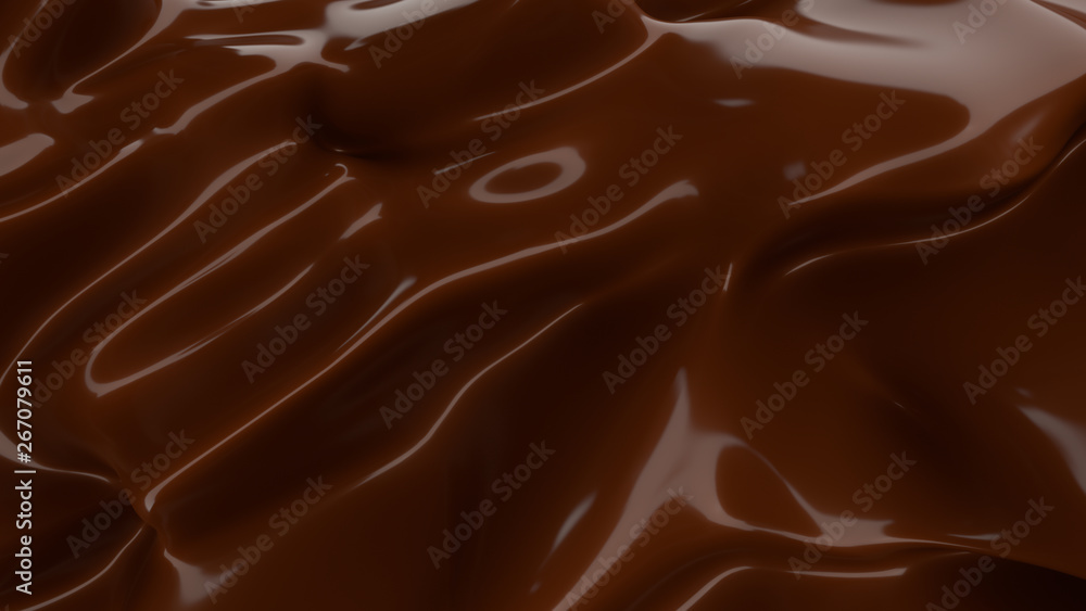 Wall mural Liquid Chocolate background. Melted dark Chocolate. Wave brown background. Chocolate.