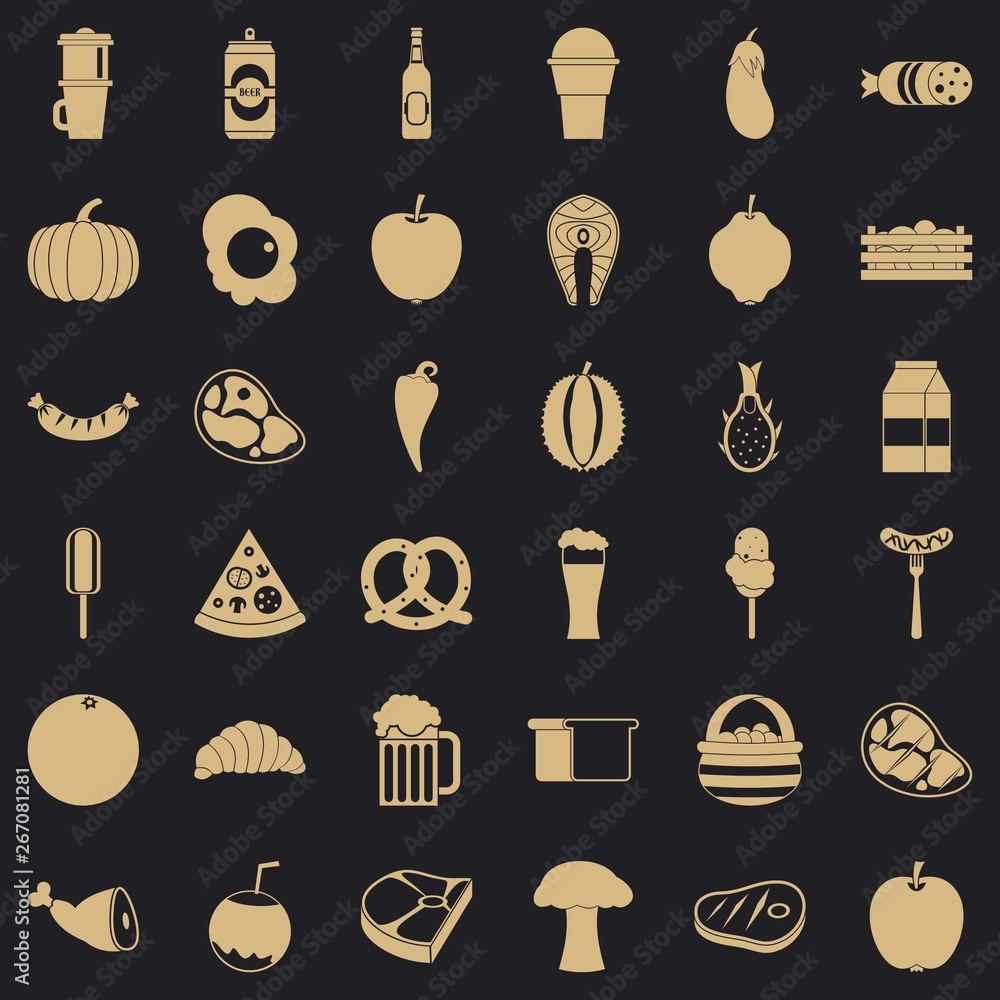 Poster dinner icons set. simple style of 36 dinner vector icons for web for any design