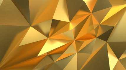 Gold Low poly triangle, trigon, triangular  background. abstract golden geometric crystals. Minimal quartz, stone, gems.
