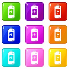 Battery icons set 9 color collection isolated on white for any design