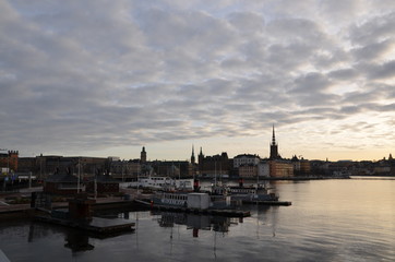 Fototapeta premium Stockholm city street panorama citystone blocks square shop road pavement signs road city streets city lights city mood 