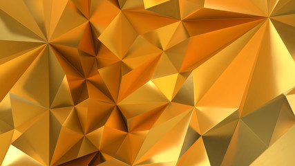 Gold Low poly triangle, trigon, triangular  background. abstract golden geometric crystals. Minimal quartz, stone, gems.