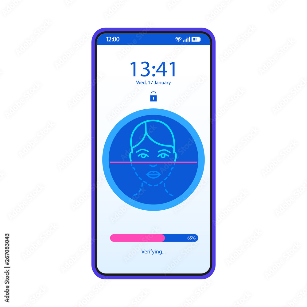 Poster face recognition app smartphone interface vector template