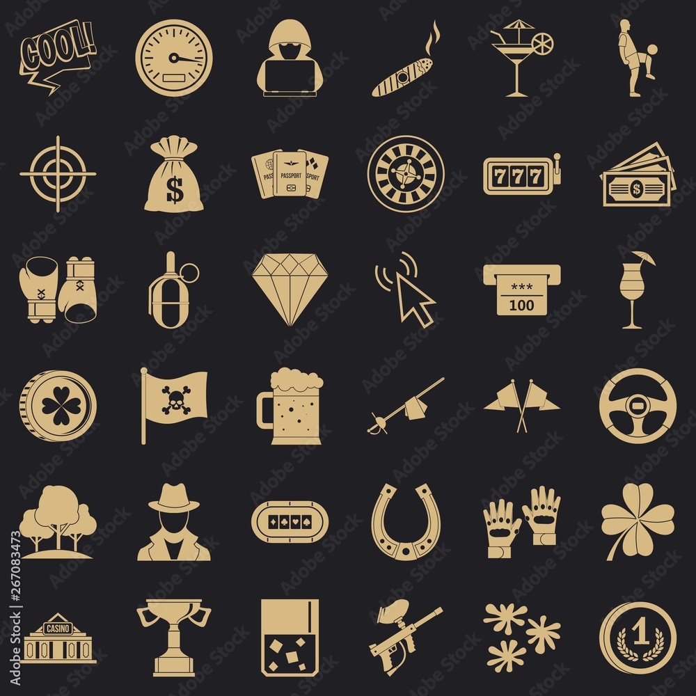 Poster blackjack icons set. simple style of 36 blackjack vector icons for web for any design