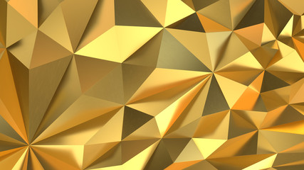 Gold Low poly triangle, trigon, triangular  background. abstract golden geometric crystals. Minimal quartz, stone, gems.