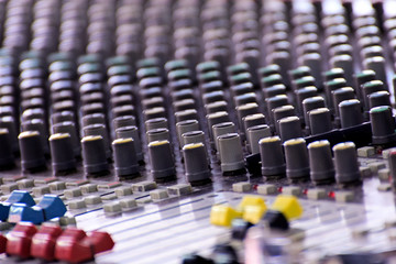 Close-up of sound mixer in a studio mixing sound.
