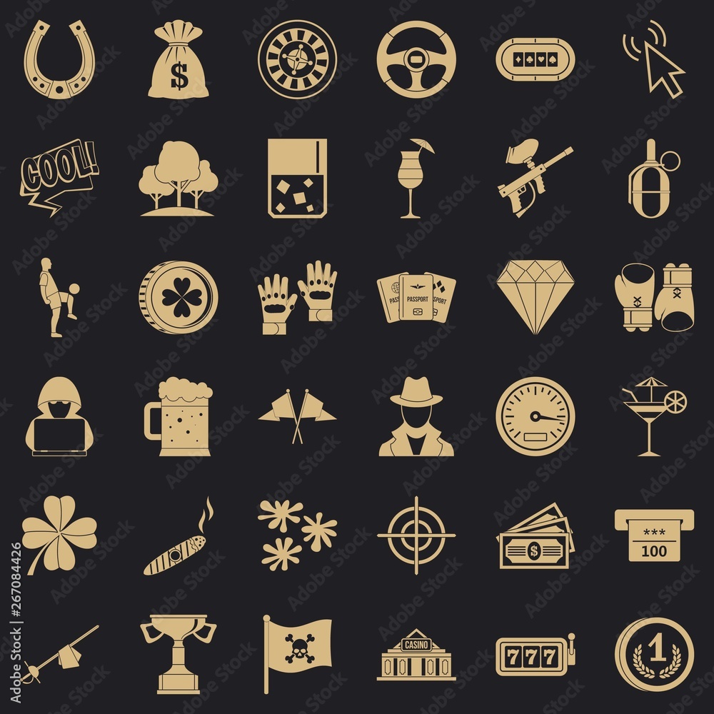 Poster chance icons set. simple style of 36 chance vector icons for web for any design