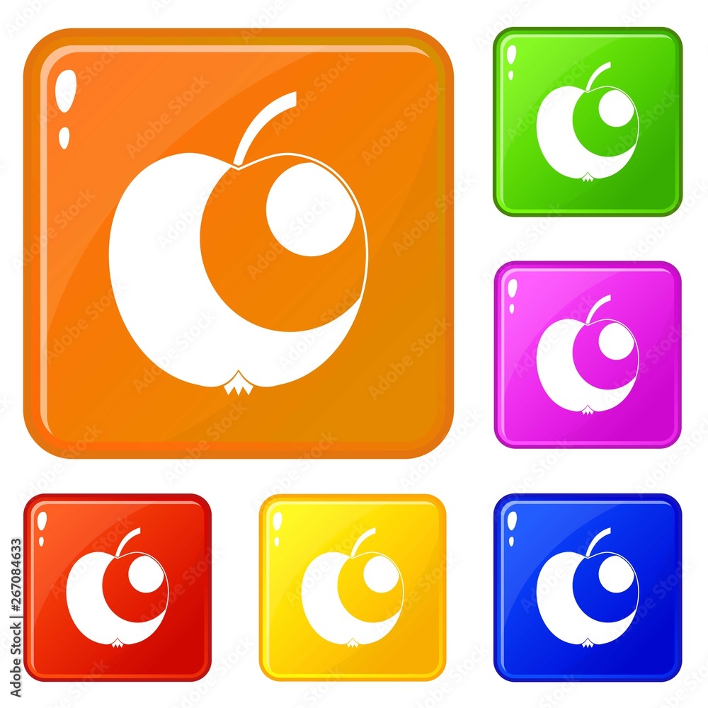 Poster apple icons set collection vector 6 color isolated on white background