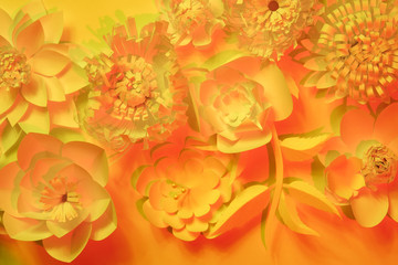 White paper flowers made of white paper on white background.