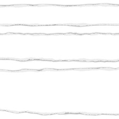 Three horizontal torn white paper stripes with shadow placed on white background. Vector realistic ripped paper notes.