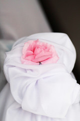 White frabic Flower decoration and pink rose in wedding bridal