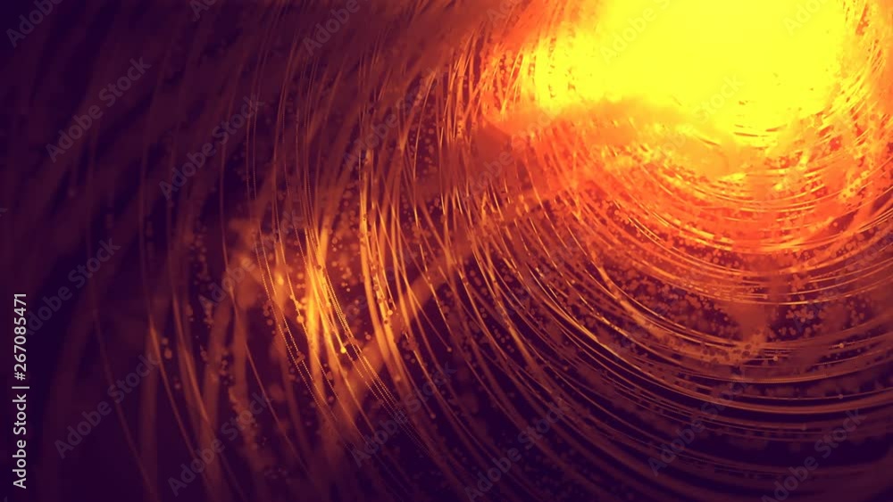 Poster abstract spiral growing particles. amazing motion graphics background showing orange colored glowing