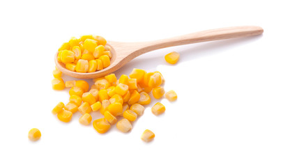 sweet corn in the wooden spoon an isolated on white background