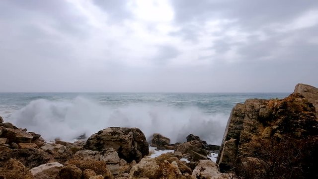 Sea waves at Punta Pedra Longa, Sardinia, Italy