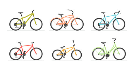 Set of different bicycles. isolated on white background