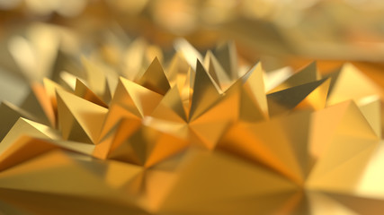 Gold Low poly triangle, trigon, triangular  background. abstract golden geometric crystals. Minimal quartz, stone, gems.