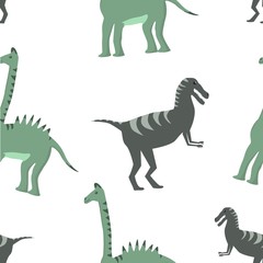 Obraz premium Seamless pattern of two kind dinosaurs on white background vector illustration