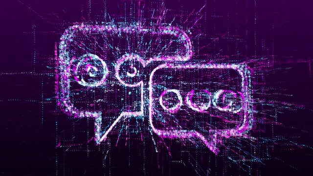 Digital animation of the sign of talking people in the virtual space of the future. Abstract idea concept.