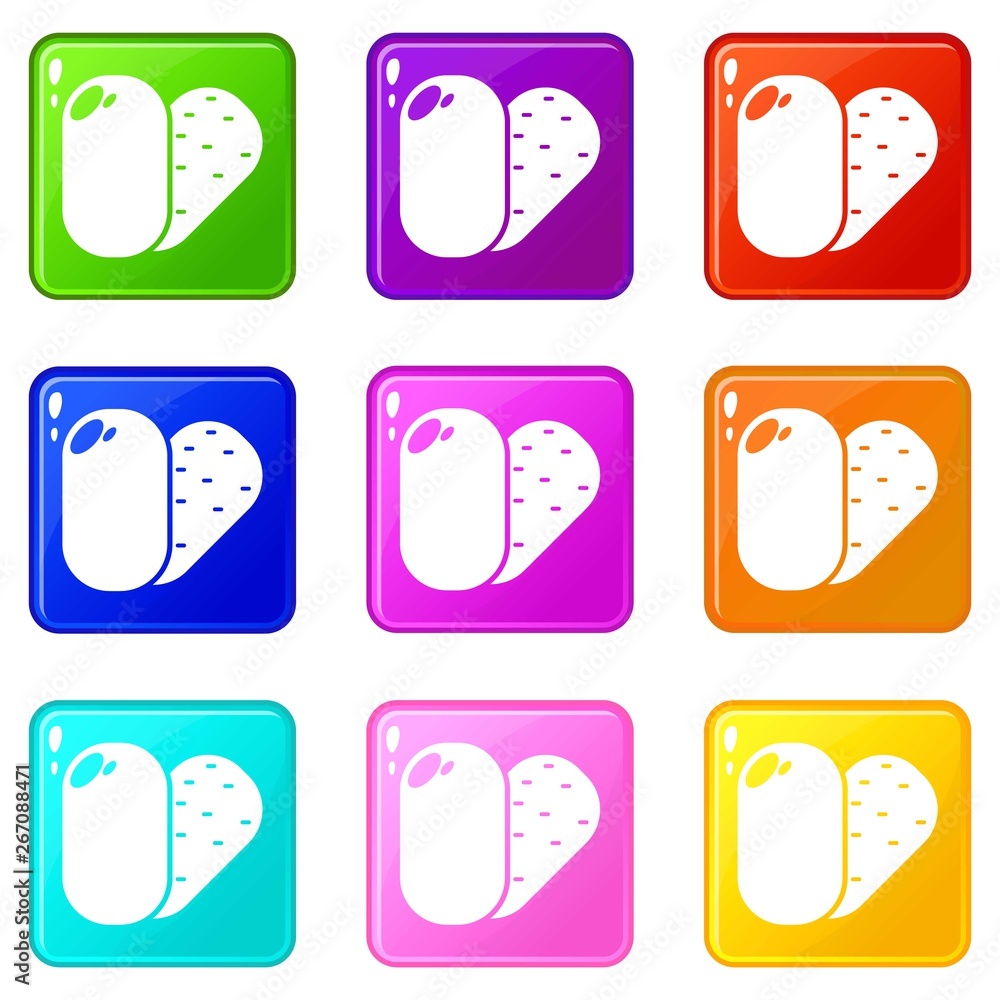 Poster soap icons set 9 color collection isolated on white for any design