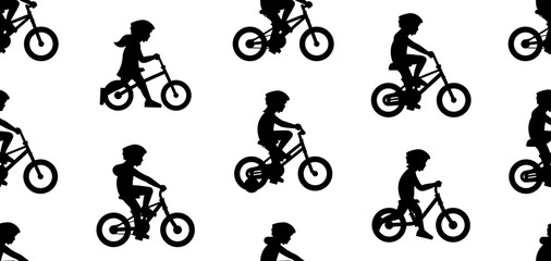 Seamless pattern with Girls riding bike. isolated on white background