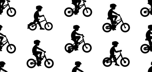Seamless pattern with Boys riding bike. isolated on white background