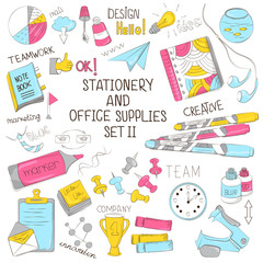 School and office supplies. A set of stationery for graphic design, web banners and printed materials. Vector illustration on a white background
