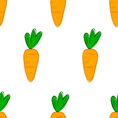 Carrot seamless pattern background vector design. for kitchen wallpaper, textile, fabric, paper. Food background. Flat vegetables on white. Vegan, farm, natural.