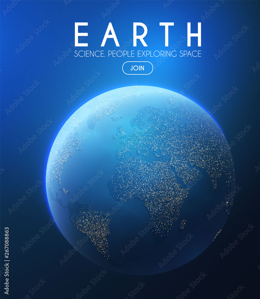 Wall mural eath planet in space with lights. realistic universe. cosmos background.