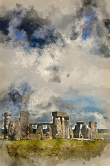 Watercolour painting of Stonehenge in England