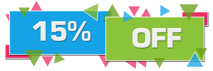 Discount Fifteen Percent Off Green Blue Colorful Horizontal Squares Triangles 