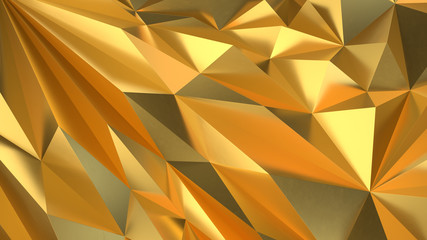 Gold Low poly triangle, trigon, triangular  background. abstract golden geometric crystals. Minimal quartz, stone, gems.